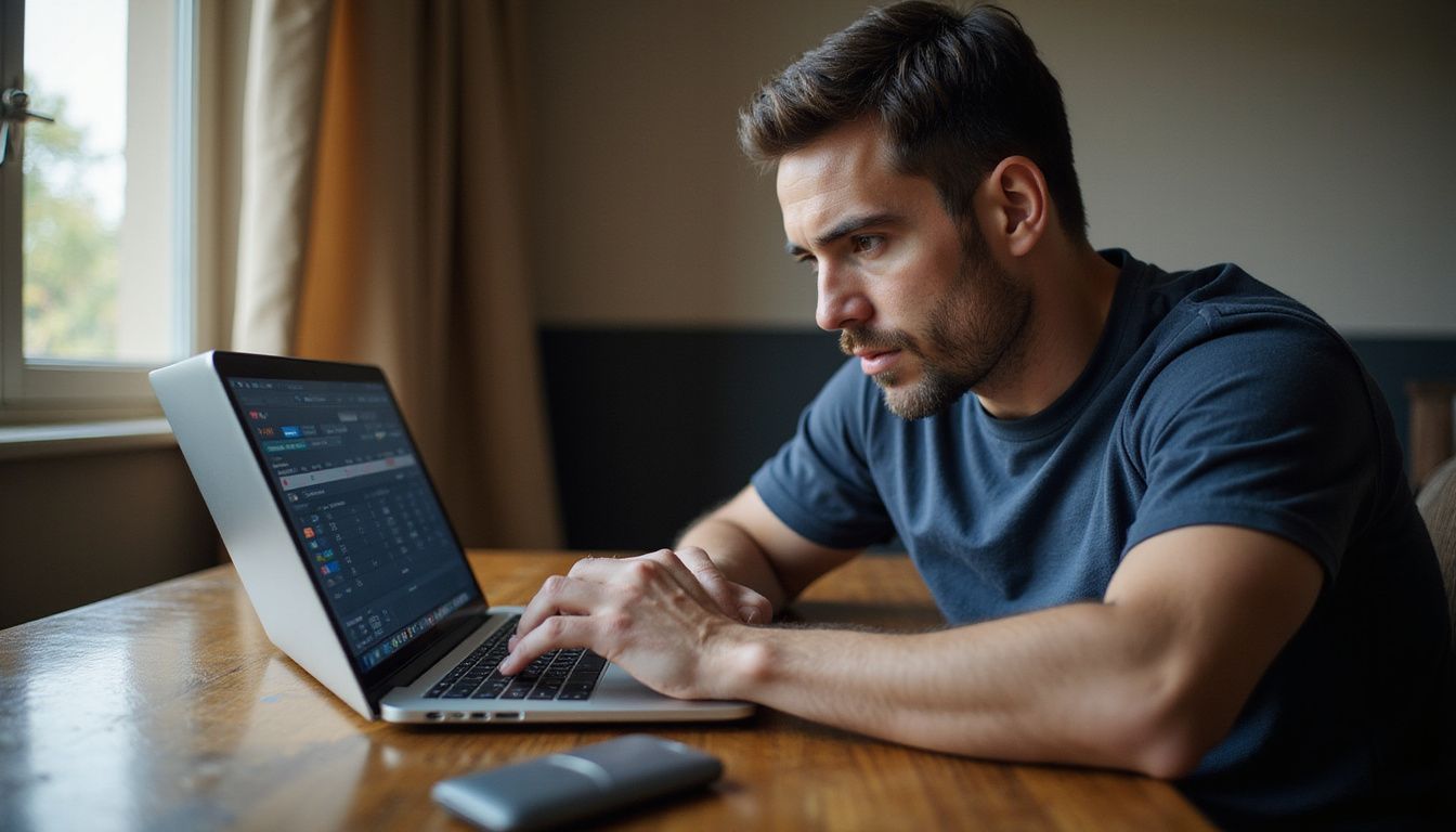 A person in their 30s sitting at a desk, focused on sports betting. A person in their 30s sitting at a desk, focused on sports betting.